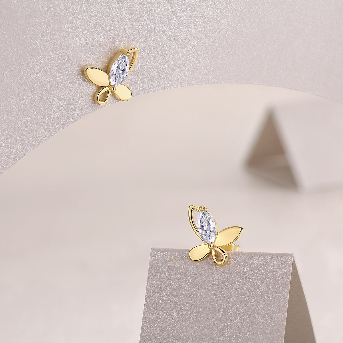 S925 Sterling Silver Gold Plated Butterfly Stud Earrings, D-VVS1 Moissanite, 4.8g Heavyweight Women's Jewelry Gift Box