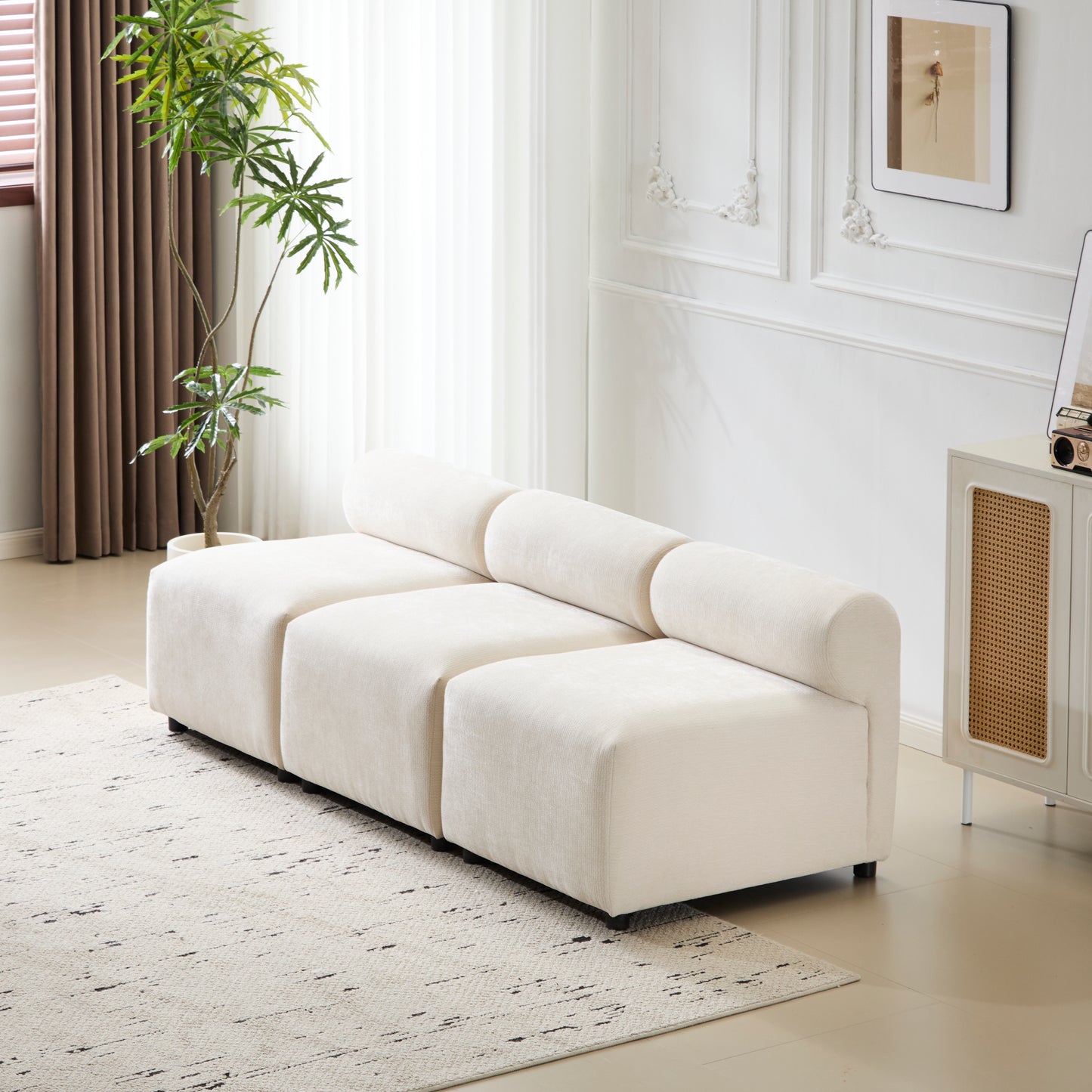 Evelyn 78 In.Armless 3-Piece 3 Seater Modular Couch Sectional Chenille Sofa For Living Rooms,Bedrooms,Apartment Office