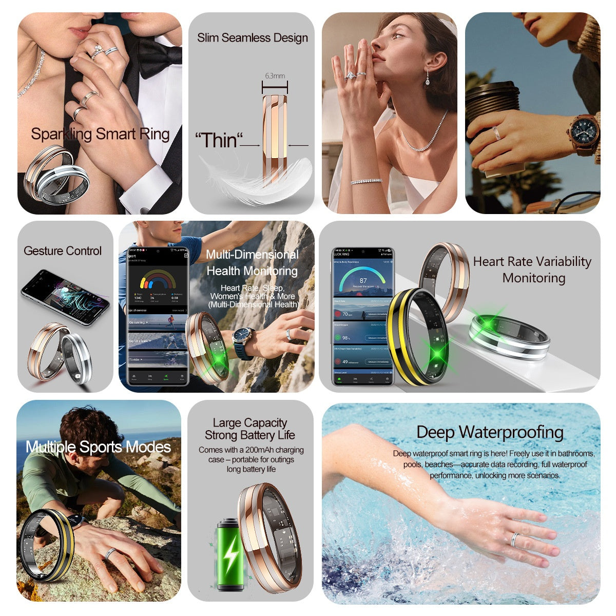 Smart Ring For Heart Rate Blood Oxygen Sleep Tracking Video Swiping And Health MonitoringBluetooth-enabled Smart Ring
