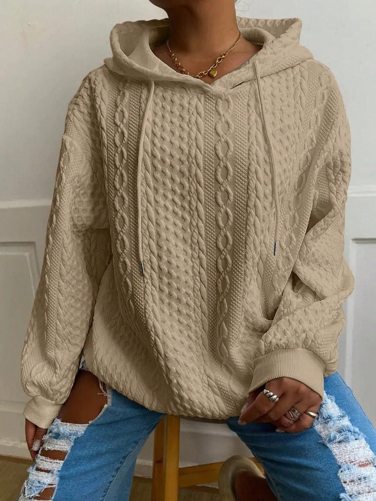 Casual Jacquard Oversized Hooded Long Sleeve Fashion Sweatshirt For Women