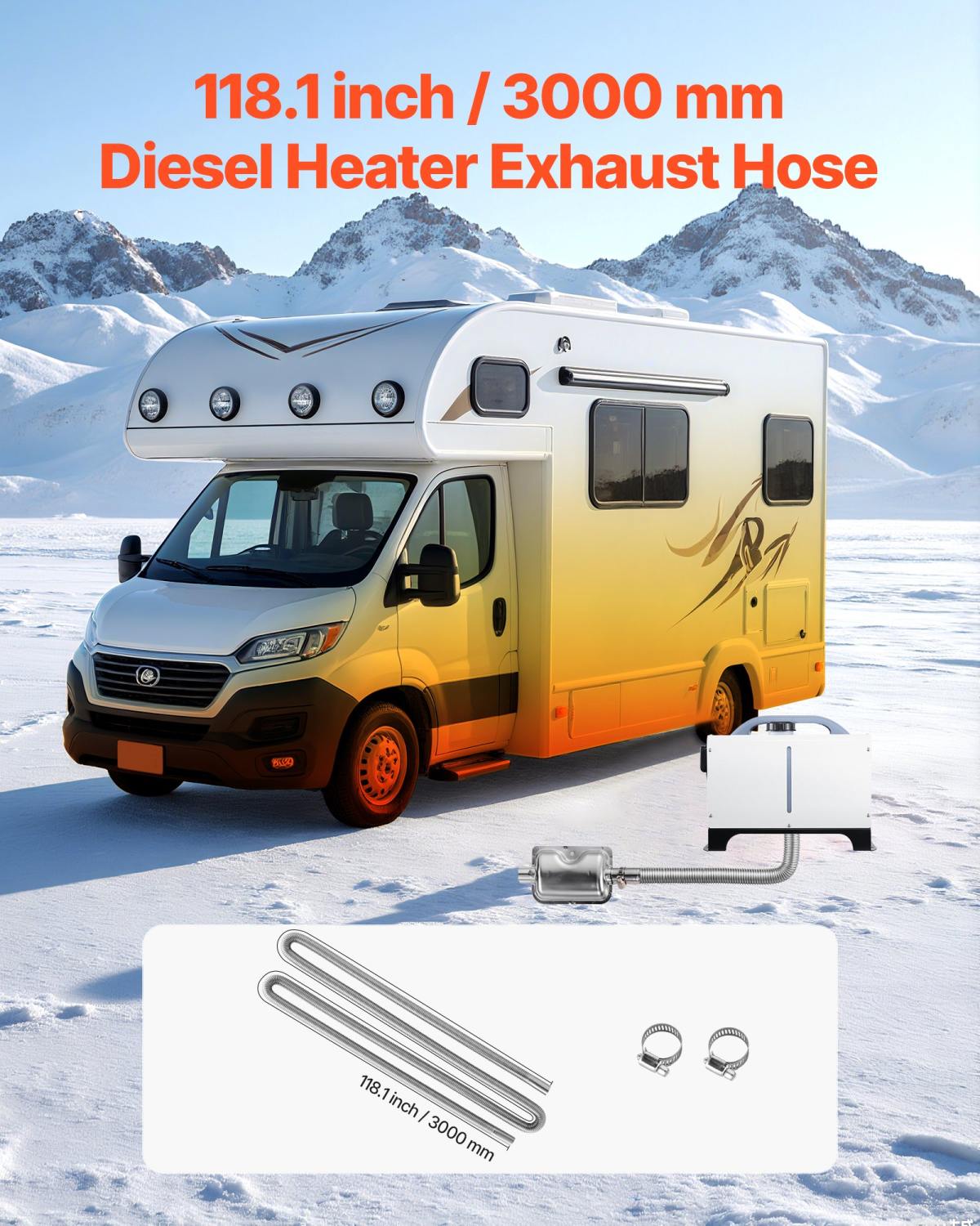 Exhaust Hose, 118.1 Inch Stainless Steel Exhausts Hose, Diesel Heater Flexible Exhaust Pipe With 2 Hose Clamps, Exhausts Hoses Kit Diesel Heater Accessories For 2KW 5KW 8KW Diesels Heaters