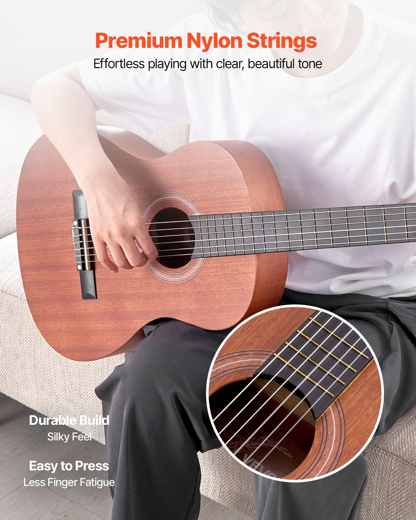 Classical Guitar, 36 Inch, Wood Classical Guitar Starter Kit For Beginners, With Nylon Strings, Gig Bag, Strap, Tuner, Extra Strings, Picks, Capo, Sapele & Rosewood, For Kids Girls Boys, Natural