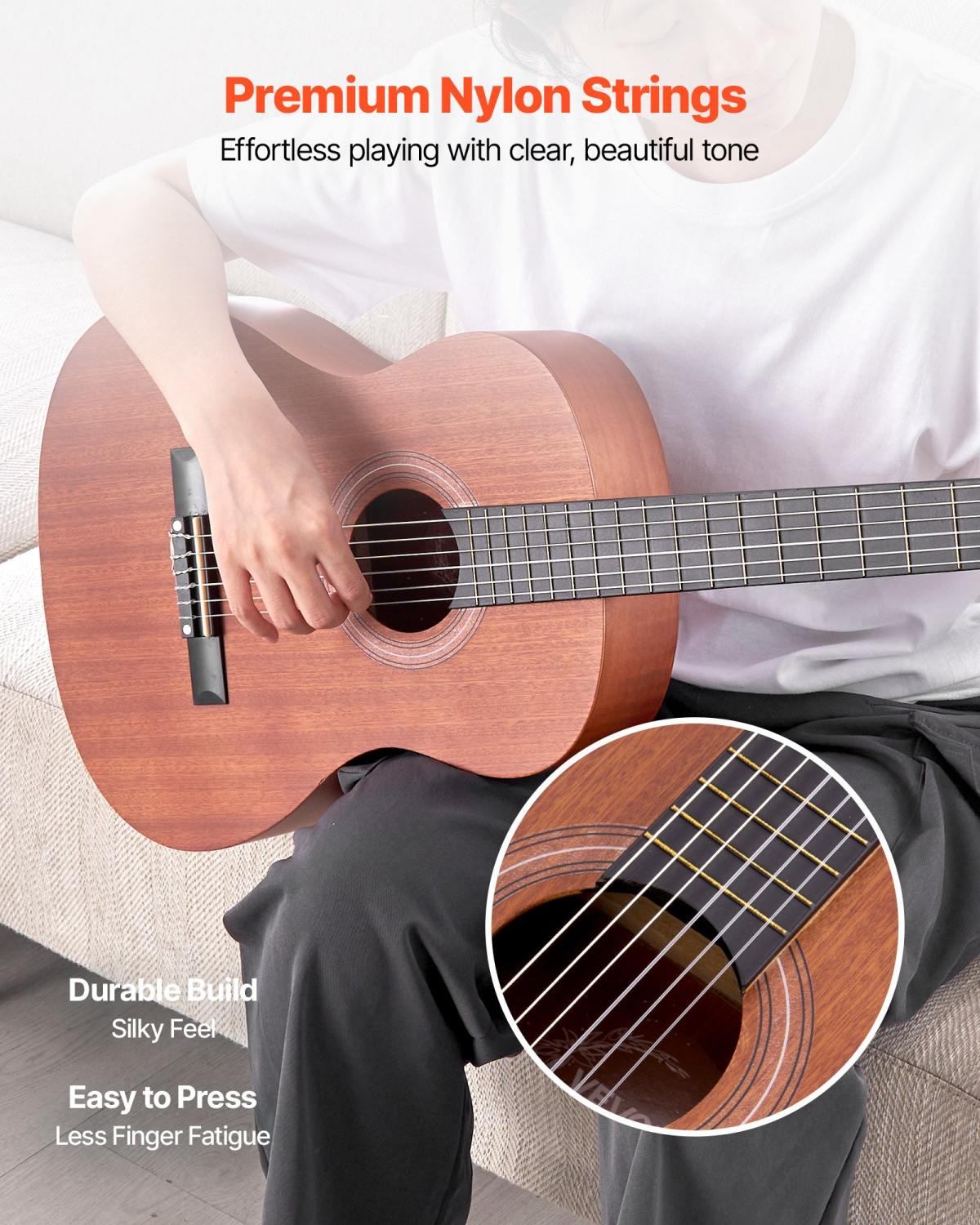 Classical Guitar, 36 Inch, Wood Classical Guitar Starter Kit For Beginners, With Nylon Strings, Gig Bag, Strap, Tuner, Extra Strings, Picks, Capo, Sapele & Rosewood, For Kids Girls Boys, Natural
