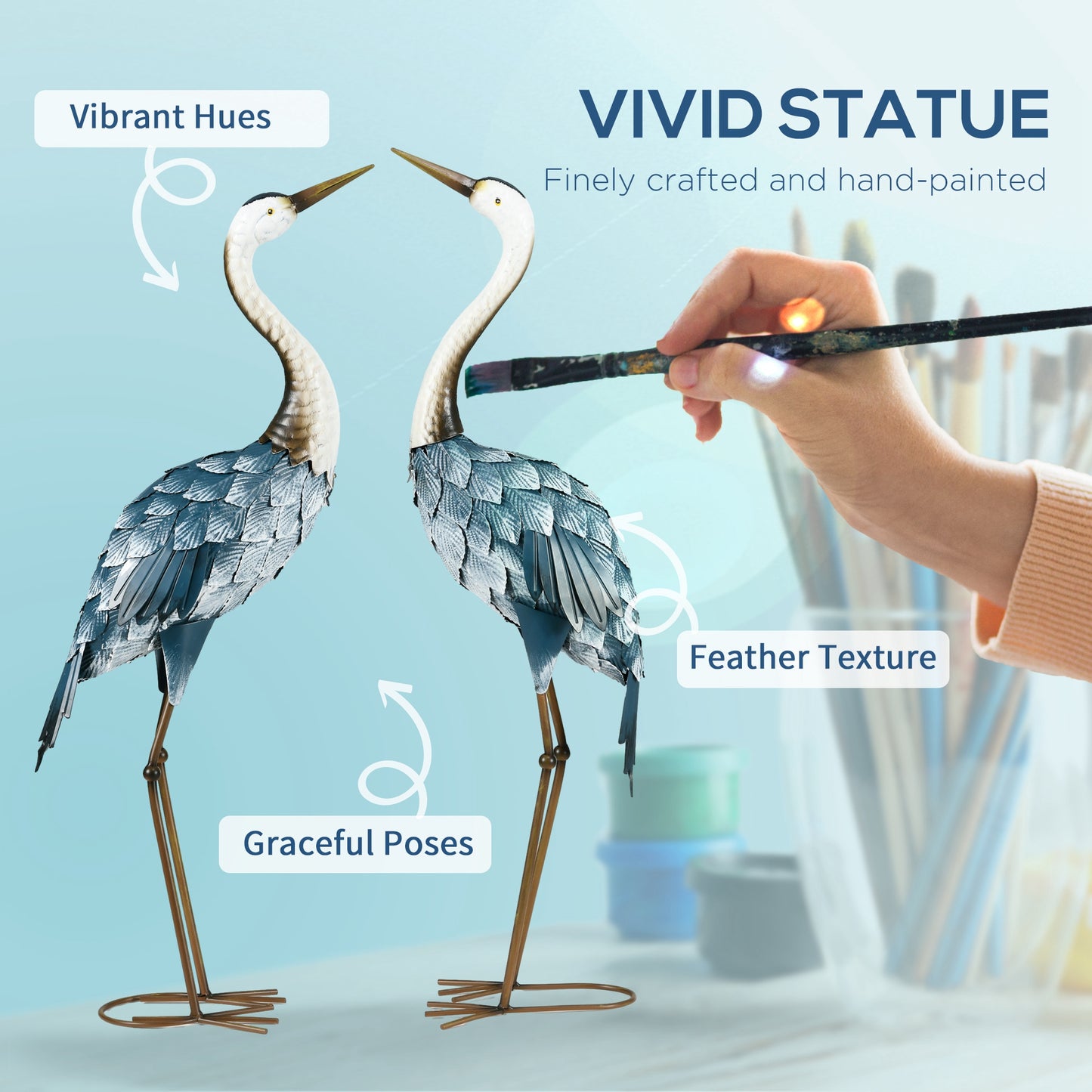 Crane Garden Ornaments, 2 PCS Steel Garden Statue Set Gifts, Water And Rust Resistant Sculptures For Patio Pond Landscape Decoration, Multi-Colour