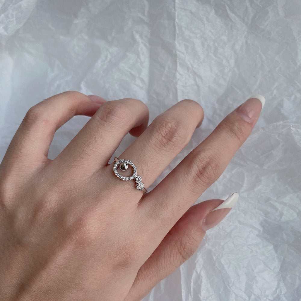 Women's Korean-style S925 Sterling Silver Round Simple And Irregular Zircon Ring