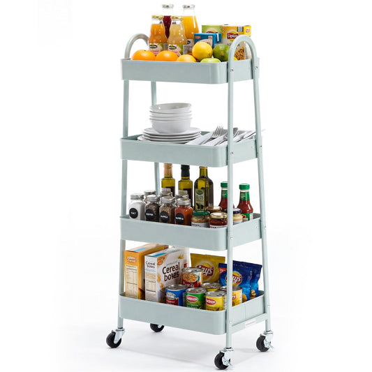 Four-layer Practical Mobile Trolley, Metal Movable Storage Rack, With Lockable Casters