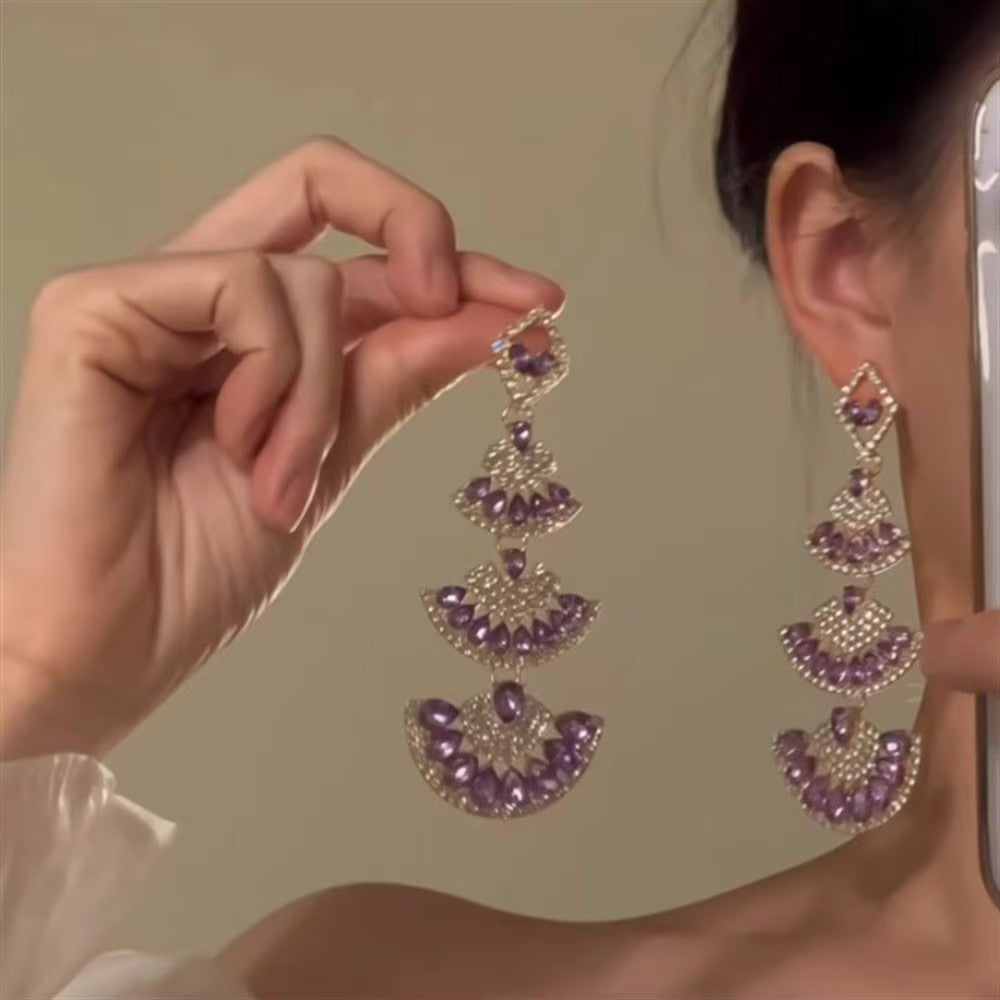 Exaggerated Tassel Earrings Women Silver Needle Diamond Fringe Statement Dangle Earrings Fashion