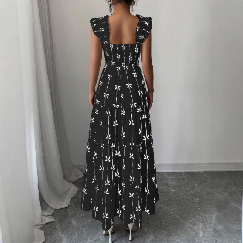 Korean-chic Summer Dress Soft Youthful Square Neckline With A Bow Tie Cinched Waist For A Slimming Effect