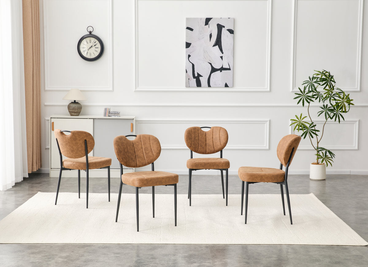 Dining Chairs Set Of 4, Comfort-Touch Tech Fabric Upholstered Dining Room Chairs, High-Resilience Sponge Padding, Metal Legs With Spray Coating Finish  Light Brown, Set Of 4