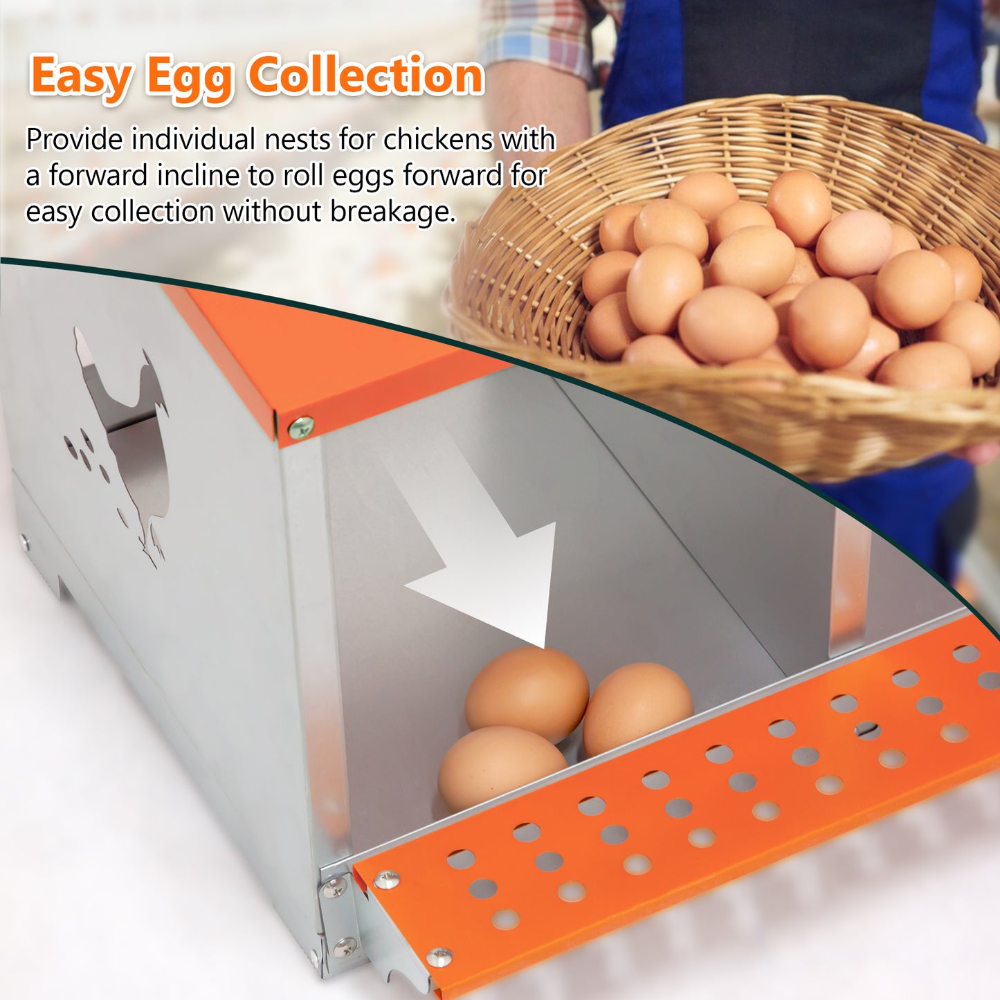 3-Bay Metal Nest Box-Wall Mount For Hens Ducks, Easy Egg  Assembly, Vented Galvanized Steel Coop Equipment Orange