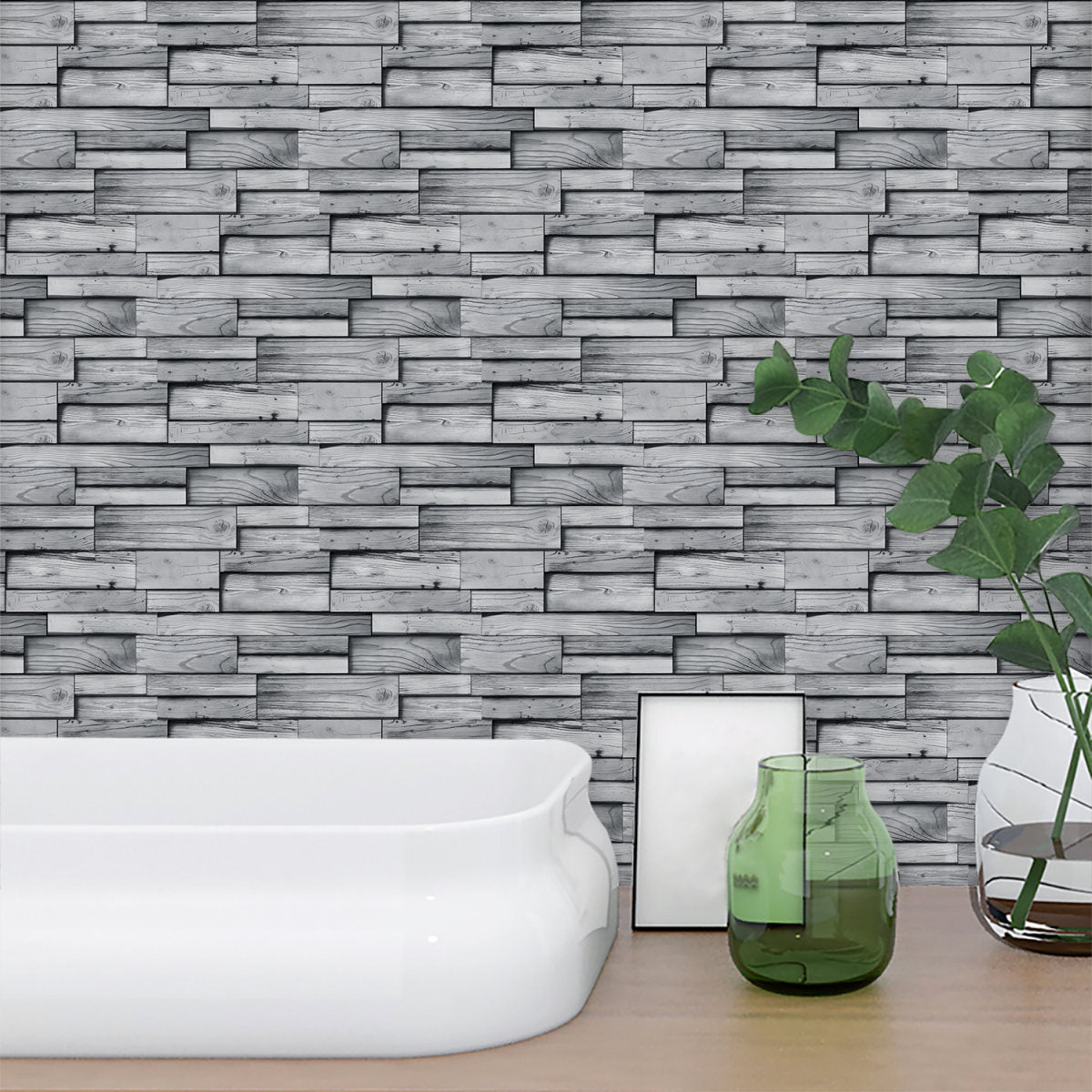 Peel And Stick Wood Grain Wallpaper Waterproof And Oil Proof Wall Tile Sticker Kitchen Backsplash Light Grey Bathroom Decoration And Accessories Wall Sticker