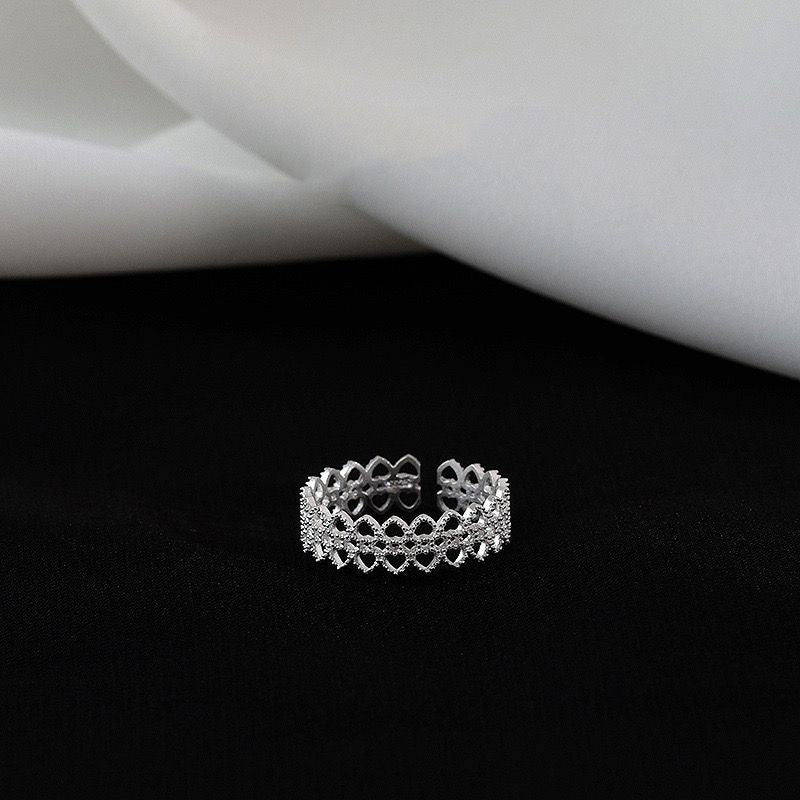 1pc 999 Sterling Silver Hollow Lace Zircon Open Ring, Delicate & Elegant Style, Perfect For Daily, Dating & Gifting, Ideal Valentine's Gift