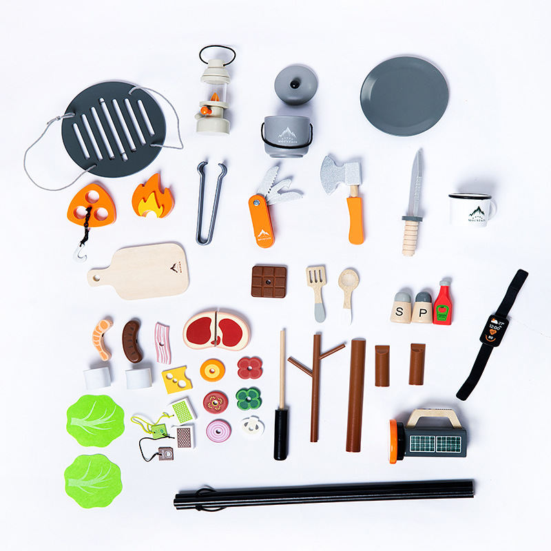 Wooden Camping BBQ Toy Childrens Pretend Kitchen Playset