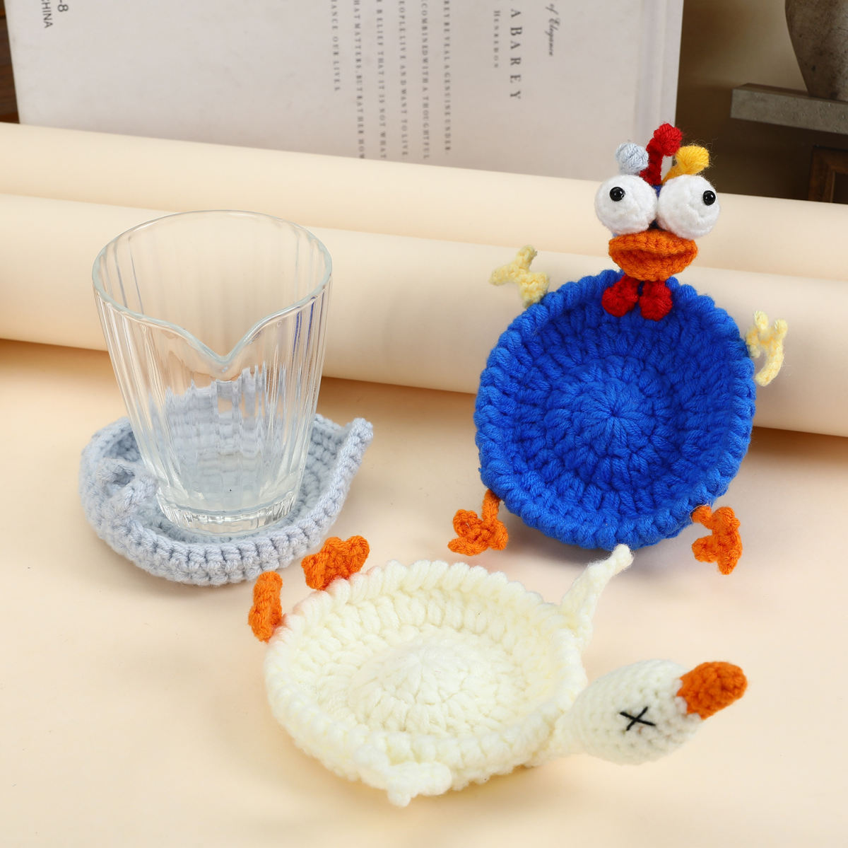 Hand Knitted Wool Tea Coaster - Heat Resistant Non Slip Drink Mat for Home Kitchen Table Decor