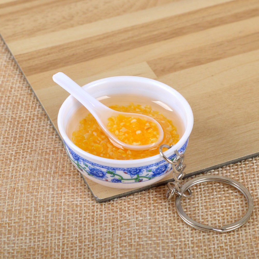 Artificial Food Pendant PVC Egg Noodle Keychain