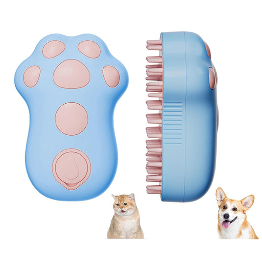 Rechargeable Steam Cat Brush, Cute Paw Shape Pet Steamer Grooming Brush With Soft Silicone Teeth For Dog Cat Massage, Shedding & Hair Removal