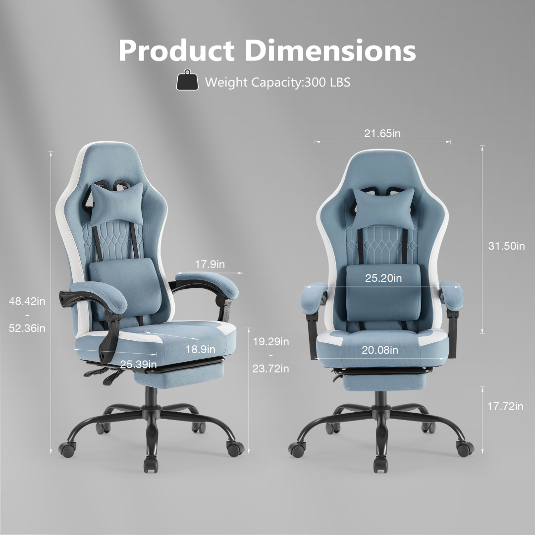 Computer Game Chair - Lumbar Support, Adjustable Height With Armrests And Headrests, 360 Rotating Wheels