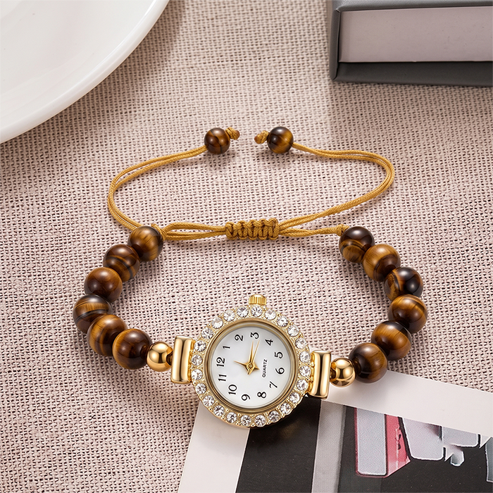 Decor Non-Electric Natural Stone Bead Wrist Ornament With Rhinestone Frame, Great For Daily Wear & Women Birthday Holiday Gifts
