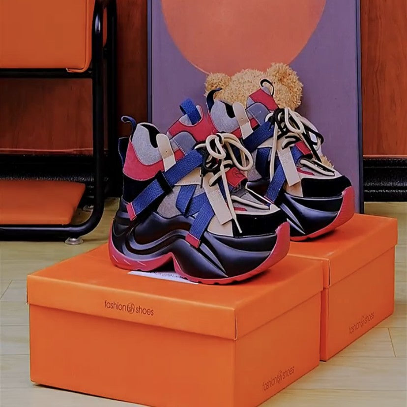 Korean-style Versatile Color-block High-heeled Casual Sports Womens Shoes