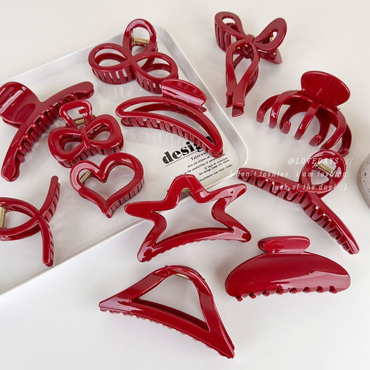 Festive Red Geometric All-match Grip Back Head Updo Hair Accessories
