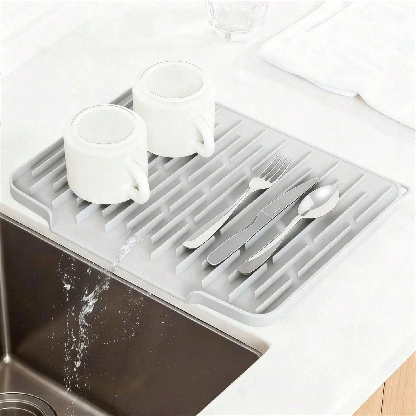 Non Slip Large Silicone Dish Draining Mat, Heat Resistant Sink Liner Countertop Trivet For Kitchen Dishes, Cookware Utensils.