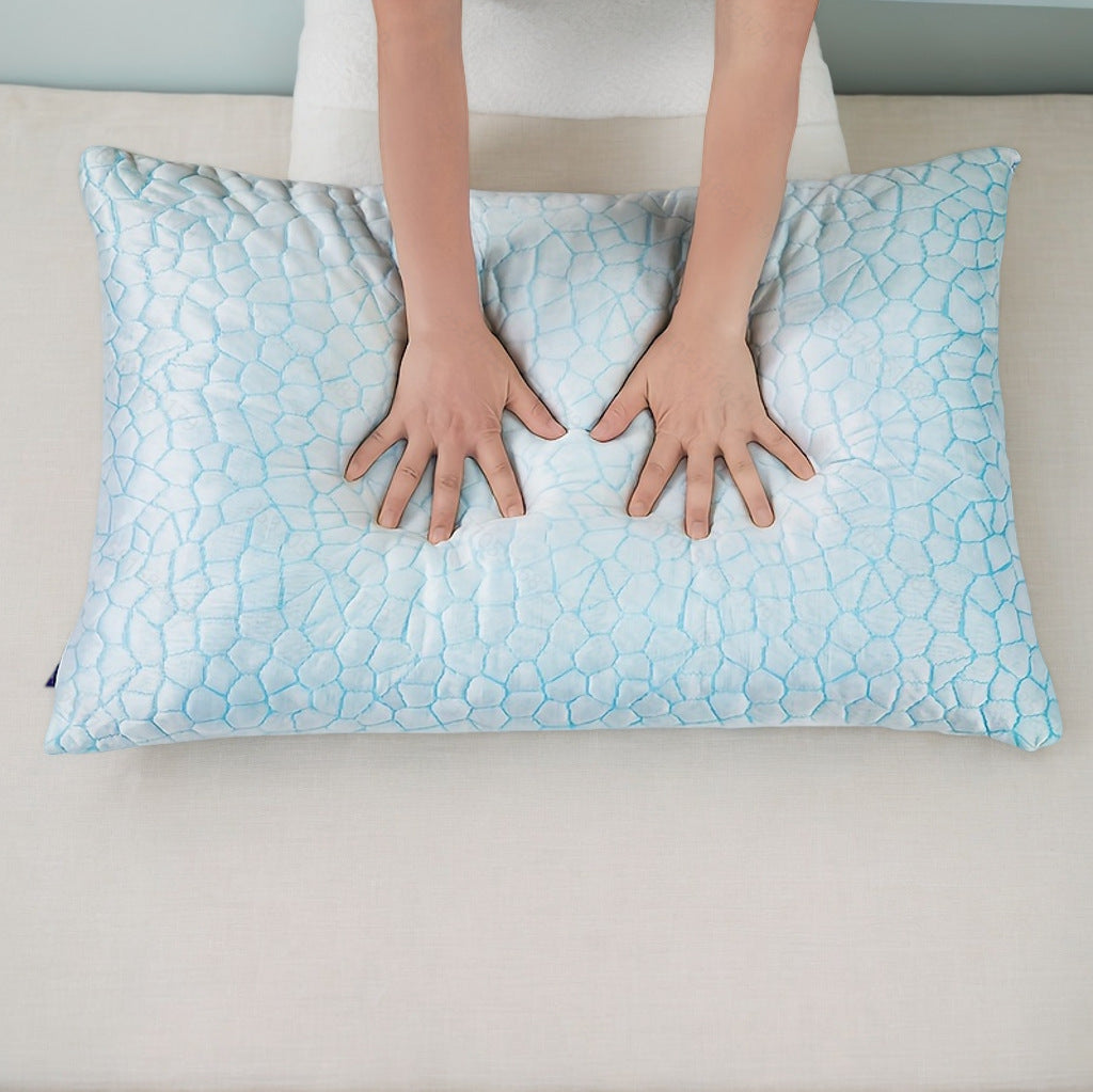 Memory Foam Fabric With A Stone Patterned Cooling Texture Blue Crumb Sponge Pillow