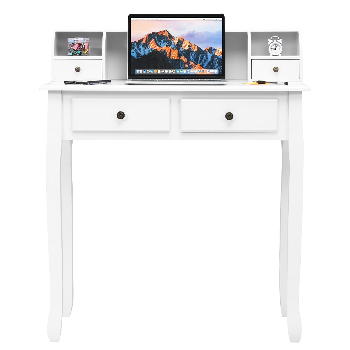 Writing Desk 2-Tier Vanity Desk Computer Desk With 4 Drawers-White