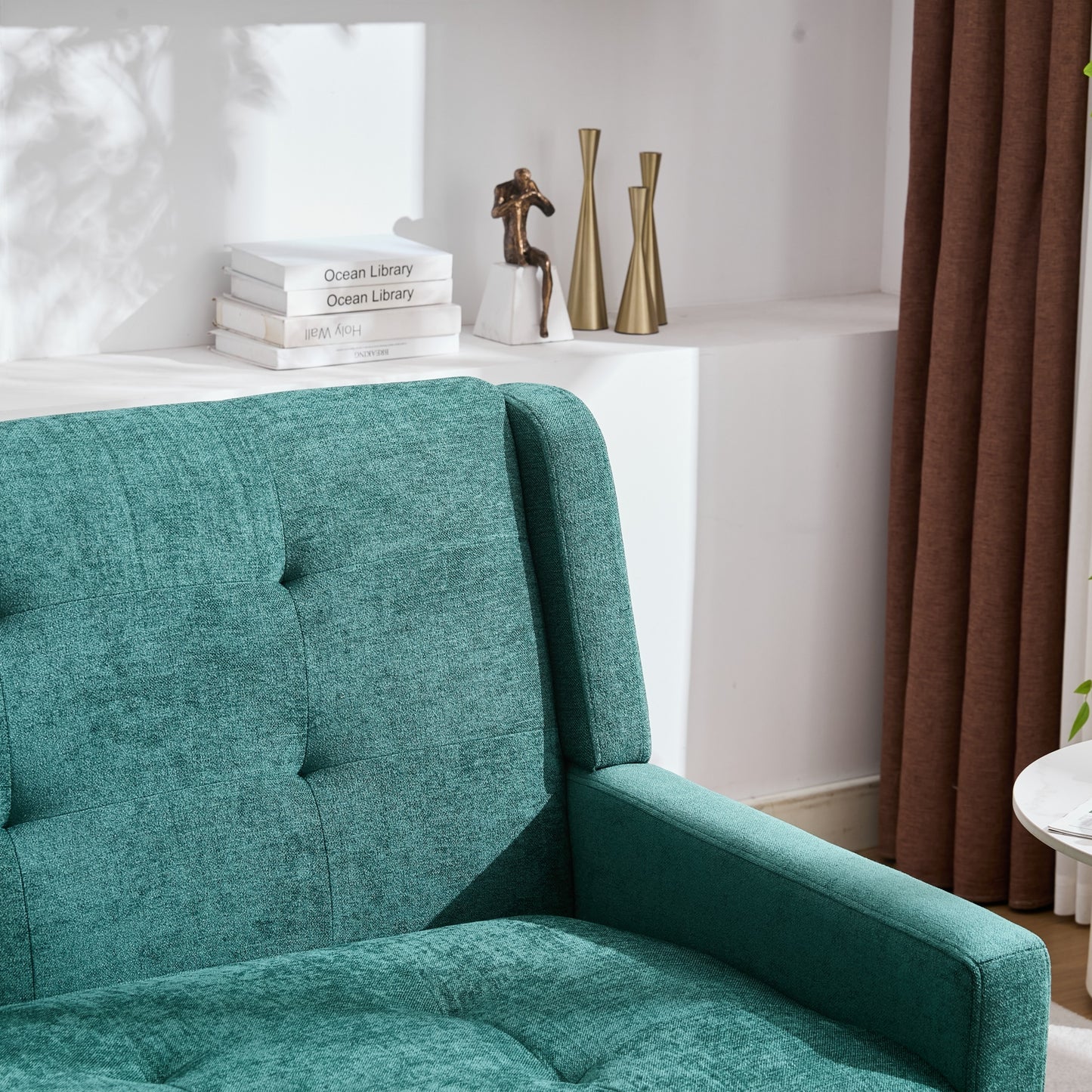 Premium Linen Bench  2 Seater With Non-Slip Solid Wood Legs And High-Density Foam Cushions  Button Upholstered Accent Chair For Living Room, Bedroom And Office