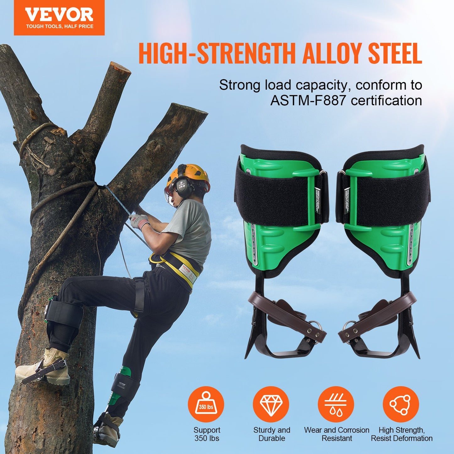 Tree Climbing Spikes Climbing Spurs Alloy Steel Arborist Equipment Green