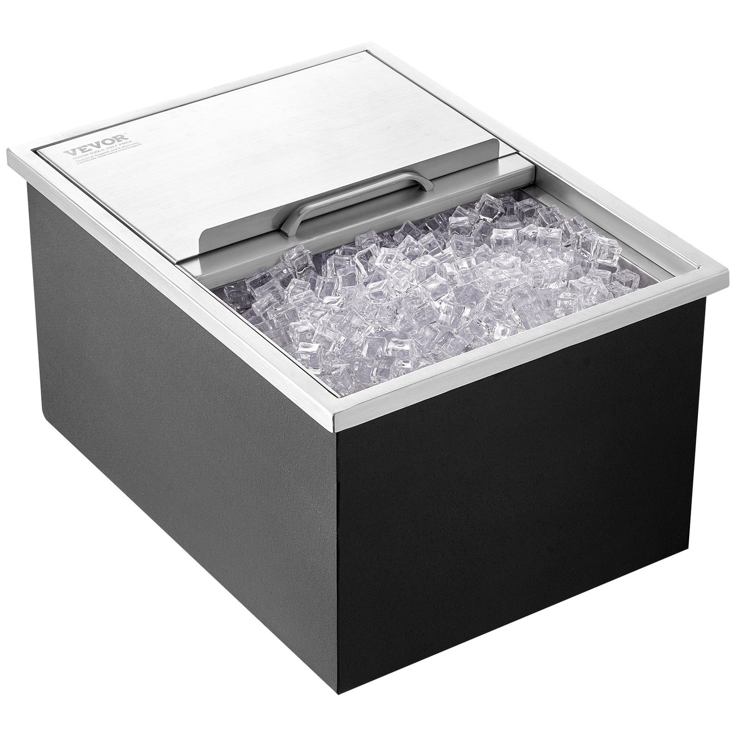 Drop In Ice Chest, 61 Cm L X 46 Cm W X 33 Cm H Stainless Steel Ice Cooler, Commercial Ice Bin With Sliding Cover, 38.7 L Outdoor Kitchen Ice Bar, Drain-pipe And Drain Plug Included, For Cold Wine Beer