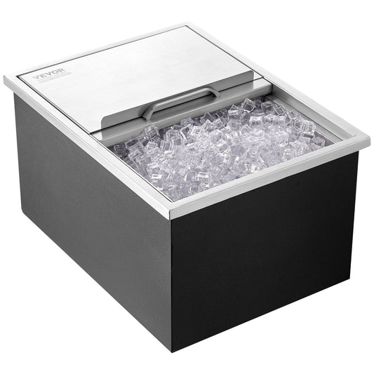 Drop In Ice Chest, 61 Cm L X 46 Cm W X 33 Cm H Stainless Steel Ice Cooler, Commercial Ice Bin With Sliding Cover, 38.7 L Outdoor Kitchen Ice Bar, Drain-pipe And Drain Plug Included, For Cold Wine Beer