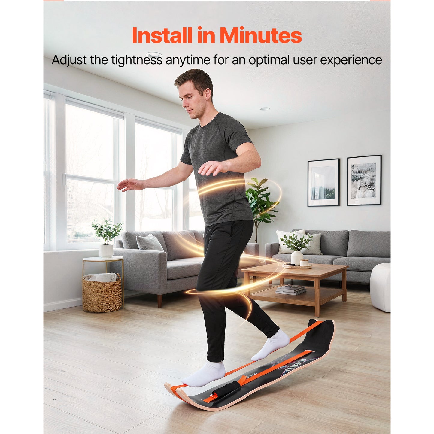 Balance Board, Wobble Board Trainer For Adults, Premium Wooden Curved Balance Training Equipment, Compact & Lightweight For Core Workouts, Standing Desk Exercise, Home Gym, Yoga, Black & Orange