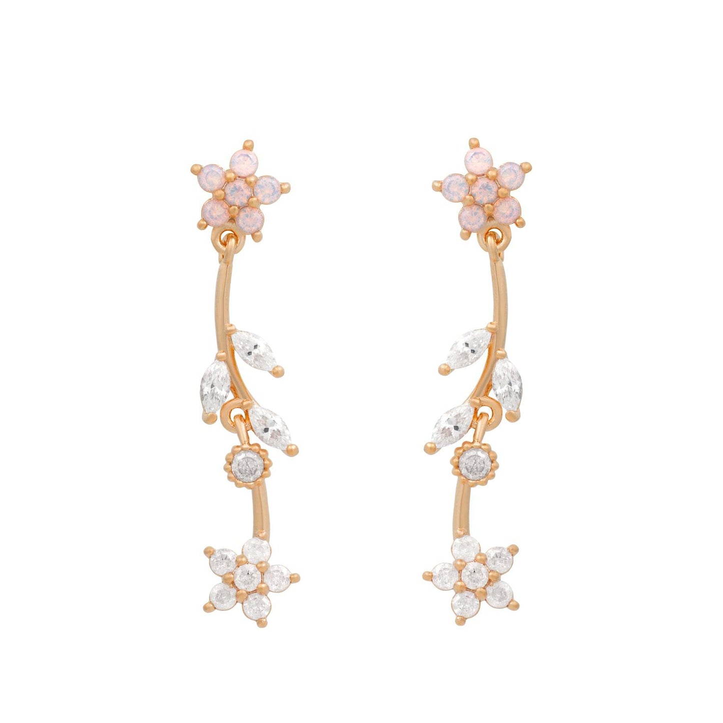 Korean-style Elegant Flower And Willow Leaf Stud Earrings Creative Long Design