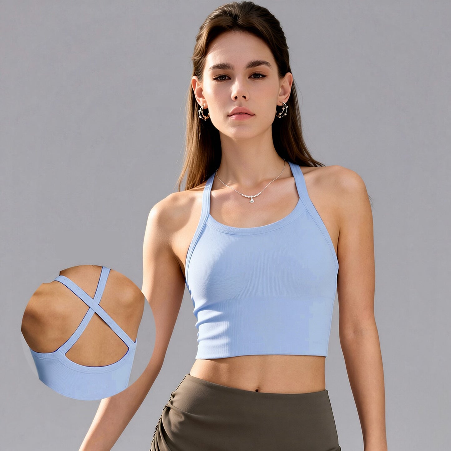 Seamless Yoga Tank Top With Built-in Pads For European & American Styles, No Need For Separate Bra, Cross Strap Sports Underwear For Women Workout & Fitness