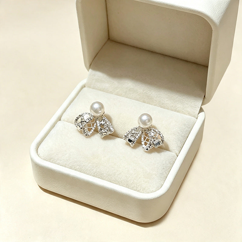 Lace Bow Stud Earrings For Women, New Arrival High Sense Fashion Best Selling Pearl Earrings, Niche Retro Versatile Trendy Ear Jewelry