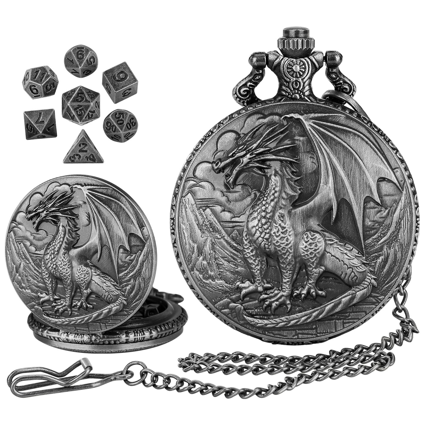 Dice Set With 3D Carved Pocket Watch, Equipped With 7-piece Polyhedral Metal Dice, Role-playing Game Accessories, Men's And Women's Birthday Gifts, Christmas Gifts, Family Gathering Tabletop Games