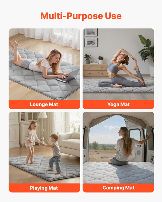 Japanese Tatami Mat, Twin Size Foldable Japanese Tatami Mattress, Futon Mattress With Storage Bag & Fastener, 9-Layer Floor Mat For Sleeping, Dormitory, Meditation, Yoga, 80 X 39 X 2.5 In, Gray