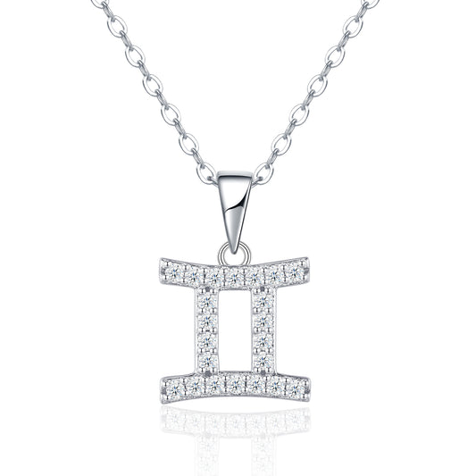 S925 Sterling Silver Gemini Necklace For Women  D Color VVS1 Moissanite Zodiac Pendant, 3.4g Platinum Plated Astrology Jewelry With GRA Certificate, Perfect Birthday & Anniversary Gift Box Set For He