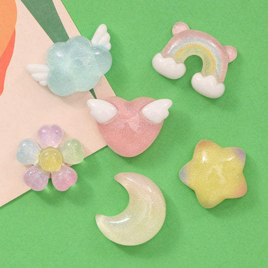 Transparent Glitter Star Moon Rainbow Flower Resin Ornament Accessories
