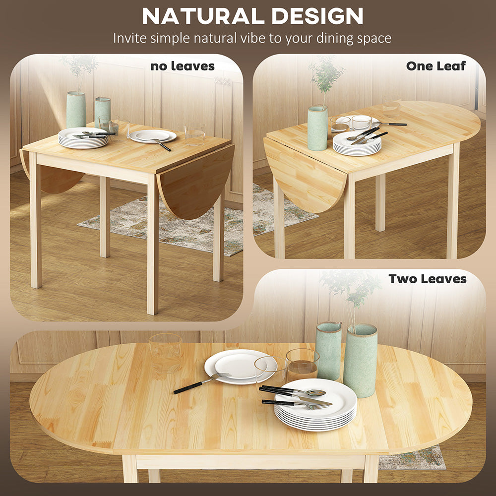 PineWood Kitchen Table, Drop Leaf Tables For Small Spaces Non-slip Foot Pads For Kitchen Dining Room