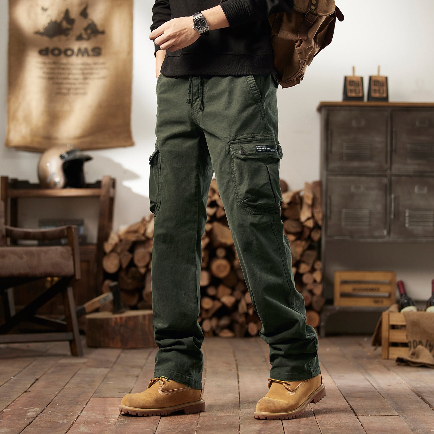 Men's Outdoor Loose Straight-Leg Multi-Pocket Athletic Casual Pants