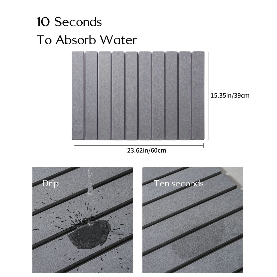 Foldable Diatomite Drying Mat Absorbent Draining Quick Dry Nonslip Pad Kitchen---Light Gray