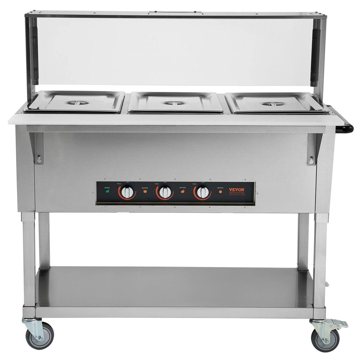 3-Pan Commercial Food Warmer, 3 X 20.6QT Electric Steam Table, 1500W Professional Buffet Catering Food Warmer With Acrylic Sneeze Guard, Food Grade Stainless Steel Server For Party Restaurant