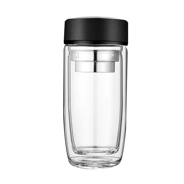 Double-walled Borosilicate Glass Cup With A Built-in Tea Strainer And Leak-proof Design