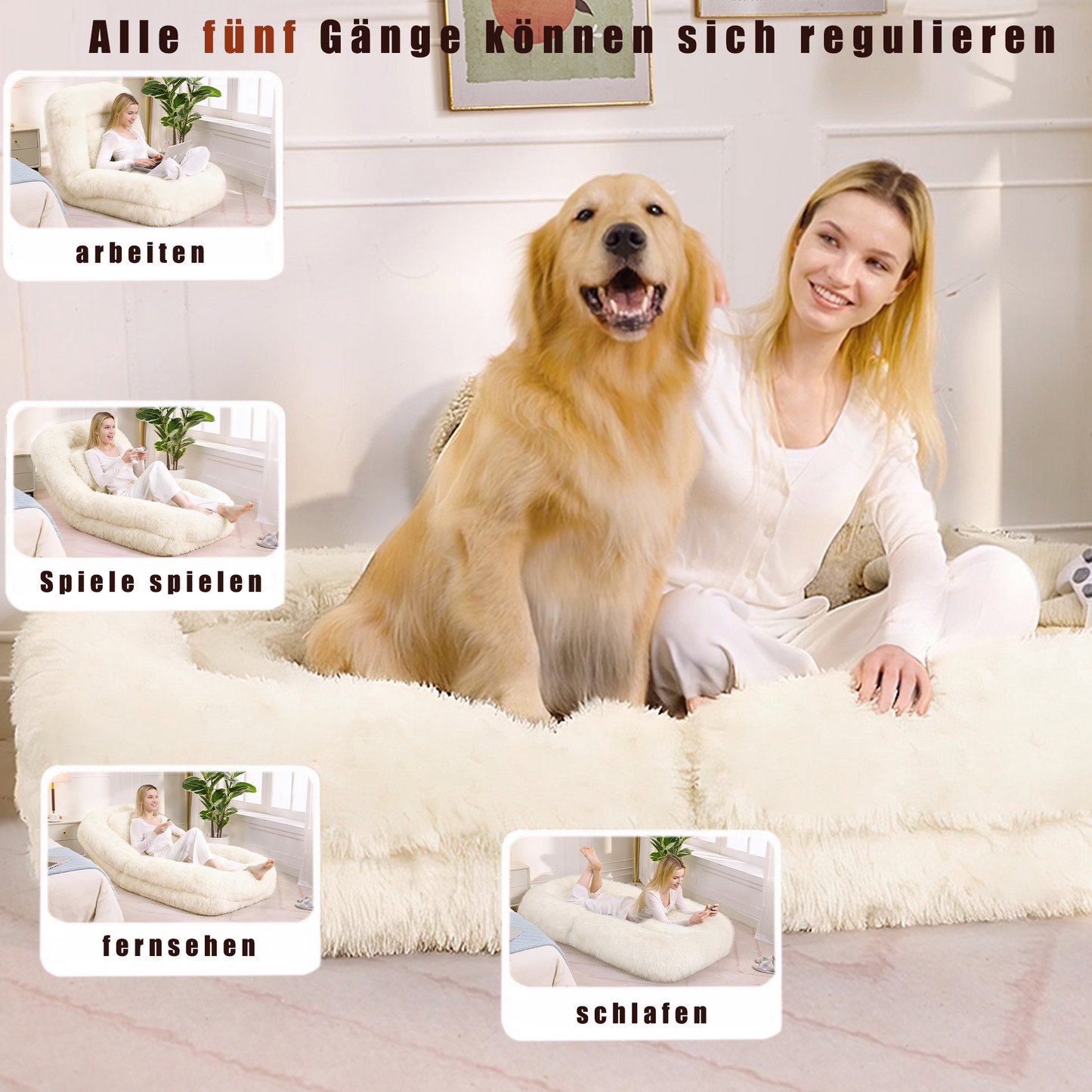 New Arrivals  Video Provided Human Dog Bed, Lazy Sofa, 5 Tier Adjustable, Gaming Chair On Floor, Living Room, Suitable For Gaming, Meditation, Relaxation, Plush Fabric, Beige