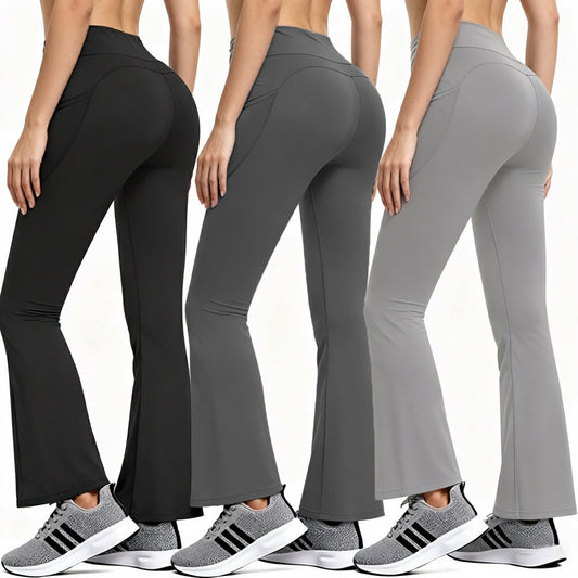 Popular Micro-Flared Side Pocket High-Waisted Butt-Lifting Yoga Pants For Outer Wear, Tummy-Tightening Nude Running Sports Fitness Pants