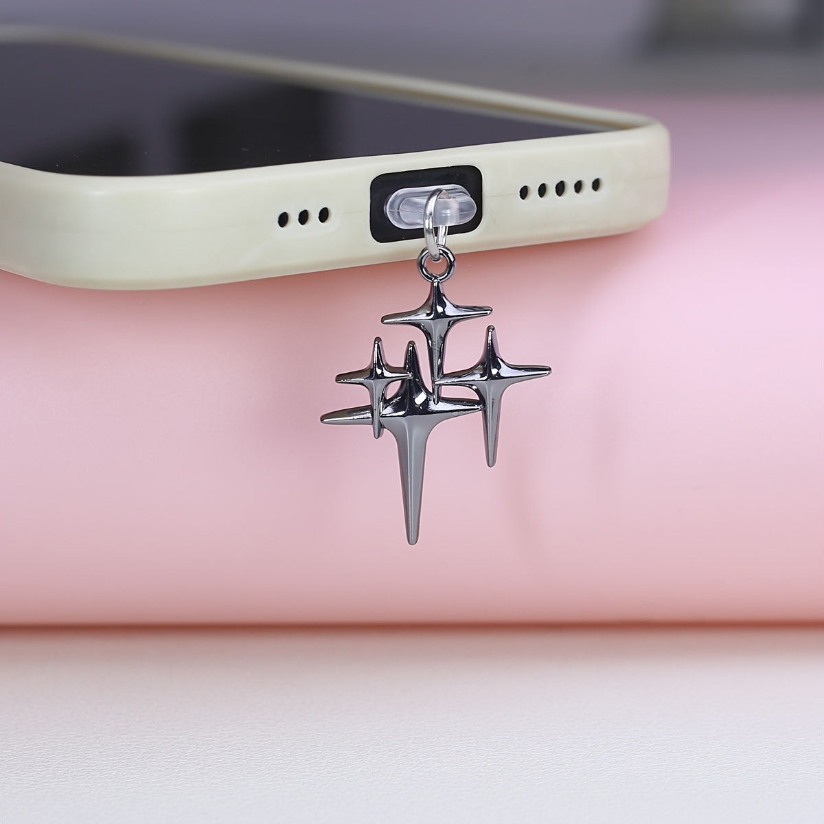 Silver Four-corner Star Dust Plug Pendant Charging Port