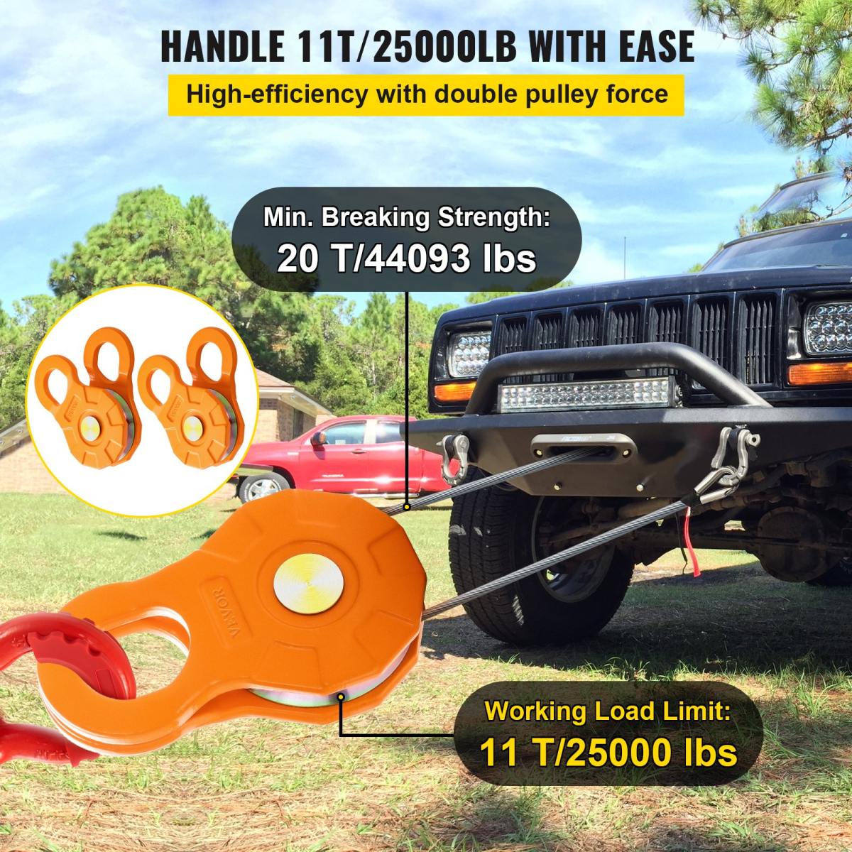 Snatch Block, 11T/11,3 Kg Arbeitslastbegrenzung, Robuste Seilwinde Riemenscheibe Für 14 Mm Synthetisches Seil Oder Weiche Bügel, Off-Road Recovery Zubehör Für Traktor, LKW, ATV & UTV, 2 Packunge
