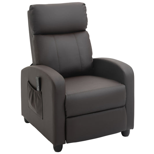 Recliner Armchair, Massage Faux Leather Push Back Reclining Chair With Adjustable Leg Rest, Side Pocket, For Home Living Room Theatre, Brown
