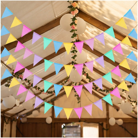 Triangular Pennant Set (60 Pieces) With 4.5m Of Ribbon For Festive Party Decorations And Room Decor—Party Accessories Set